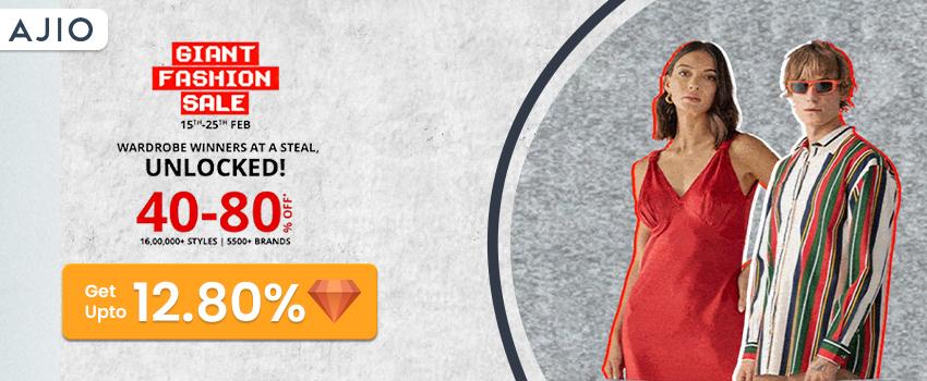 Ajio Giant Fashion Sale | Up to 12.80% cashback