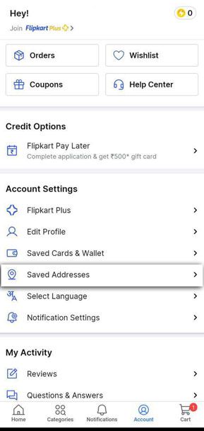 Flipkart saved address
