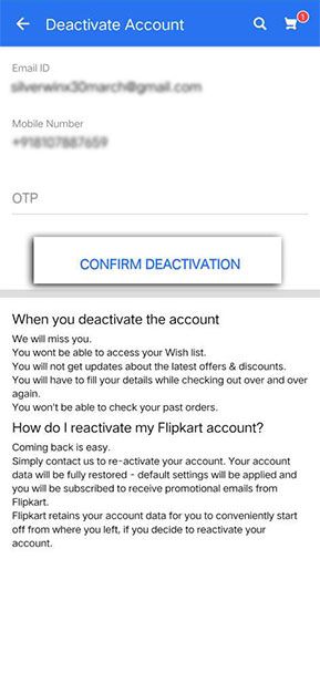 Deactivate Flipkart account