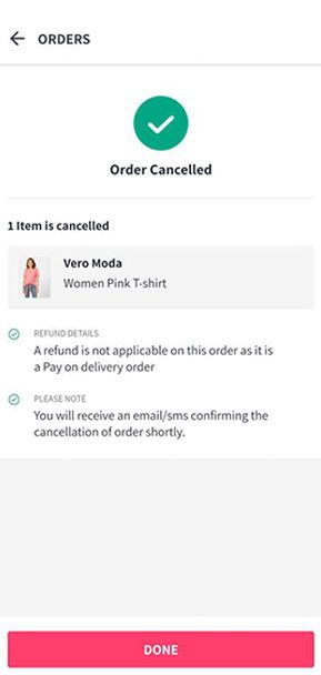 Myntra order cancel confirmed