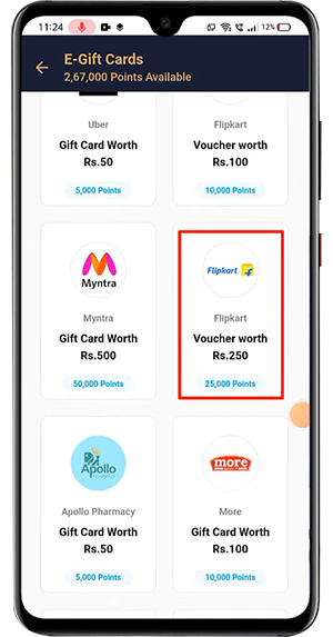 Convert paytm cashback points to gift card