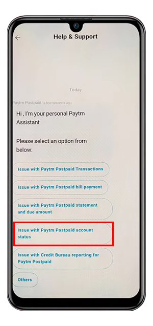 Paytm Postpaid help and support page