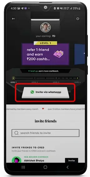 Click on the ‘Invite Via WhatsApp’ button. You will be redirected to WhatsApp